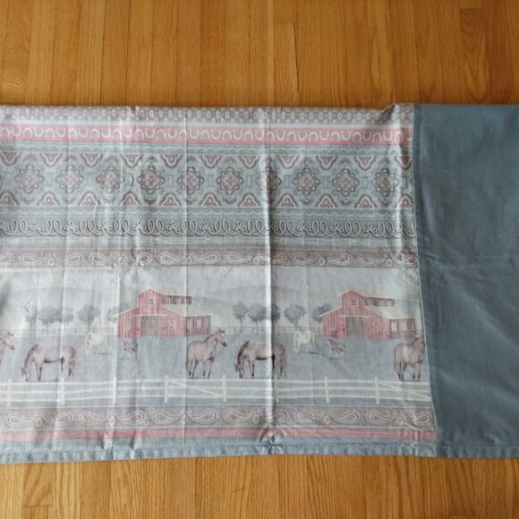 Vintage Horse Pillowcase Farm Barn Country Western Scene Handmade Pillow Case - Picture 10 of 10